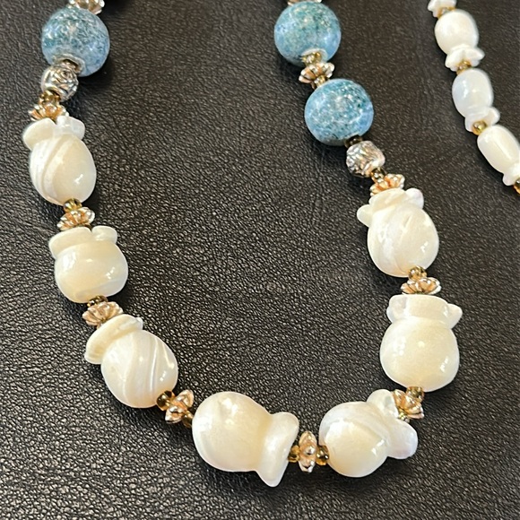 Mother Of Pearl & Jasper Barrel Clasp Vintage Necklace - Picture 8 of 11